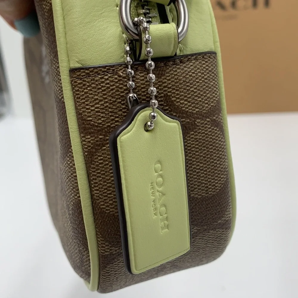 NEW! COACH Mini Jamie Camera Bag In Signature Canvas - Silver/Khaki/Pale Lime - Picture 14 of 16